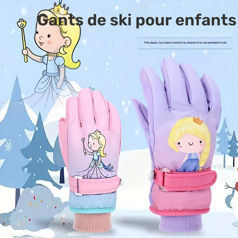 Gants de ski imperméables à sangle de poignet pour enfant às oursons