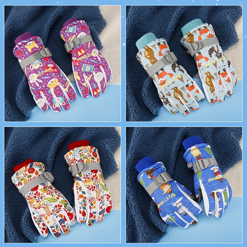 Moufles de ski imperméables à manchette longue en maille pour enfant