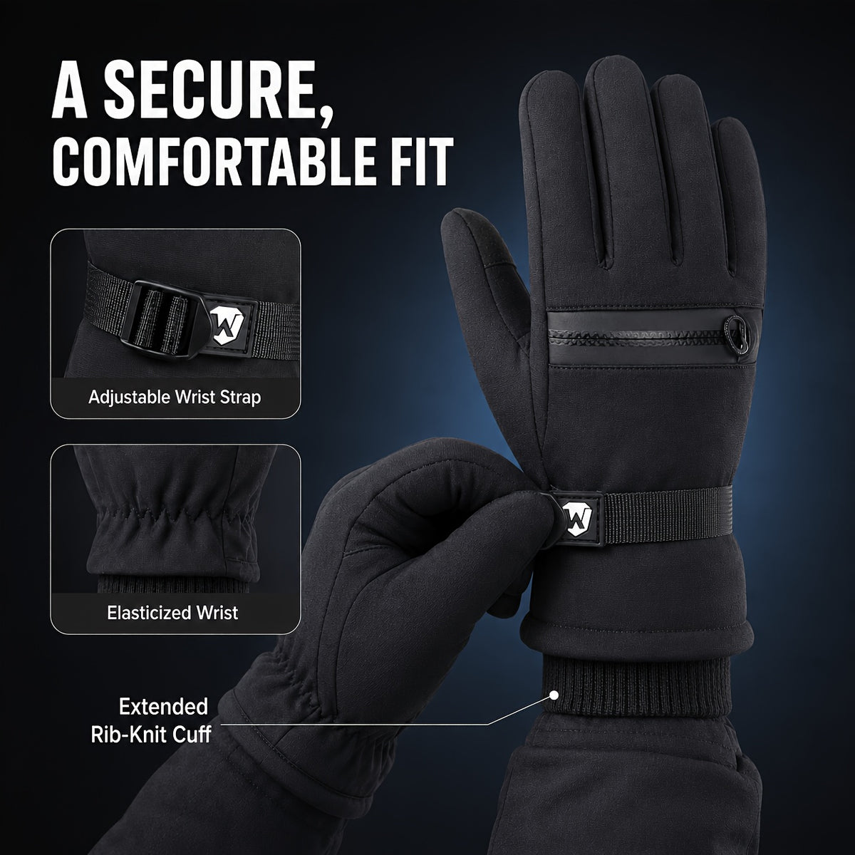 Gants de ski imperméables à sangle de poignet en maille à oursons