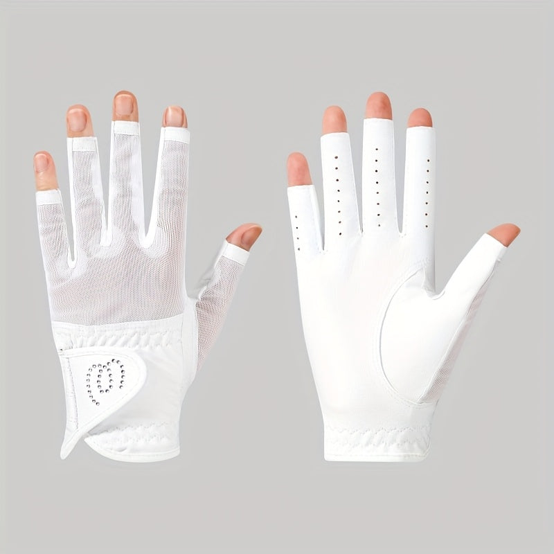 Gants à deux doigts ouverts de golf respirants à paume renforcée en simili cuir