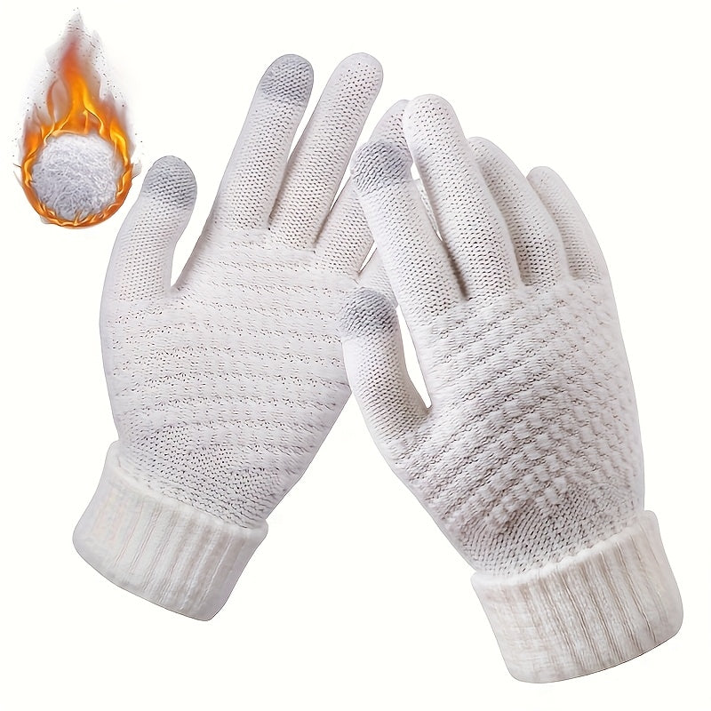 Gants tactiles à poignet côtelé doublés peluche en maille — lot de 2 paires