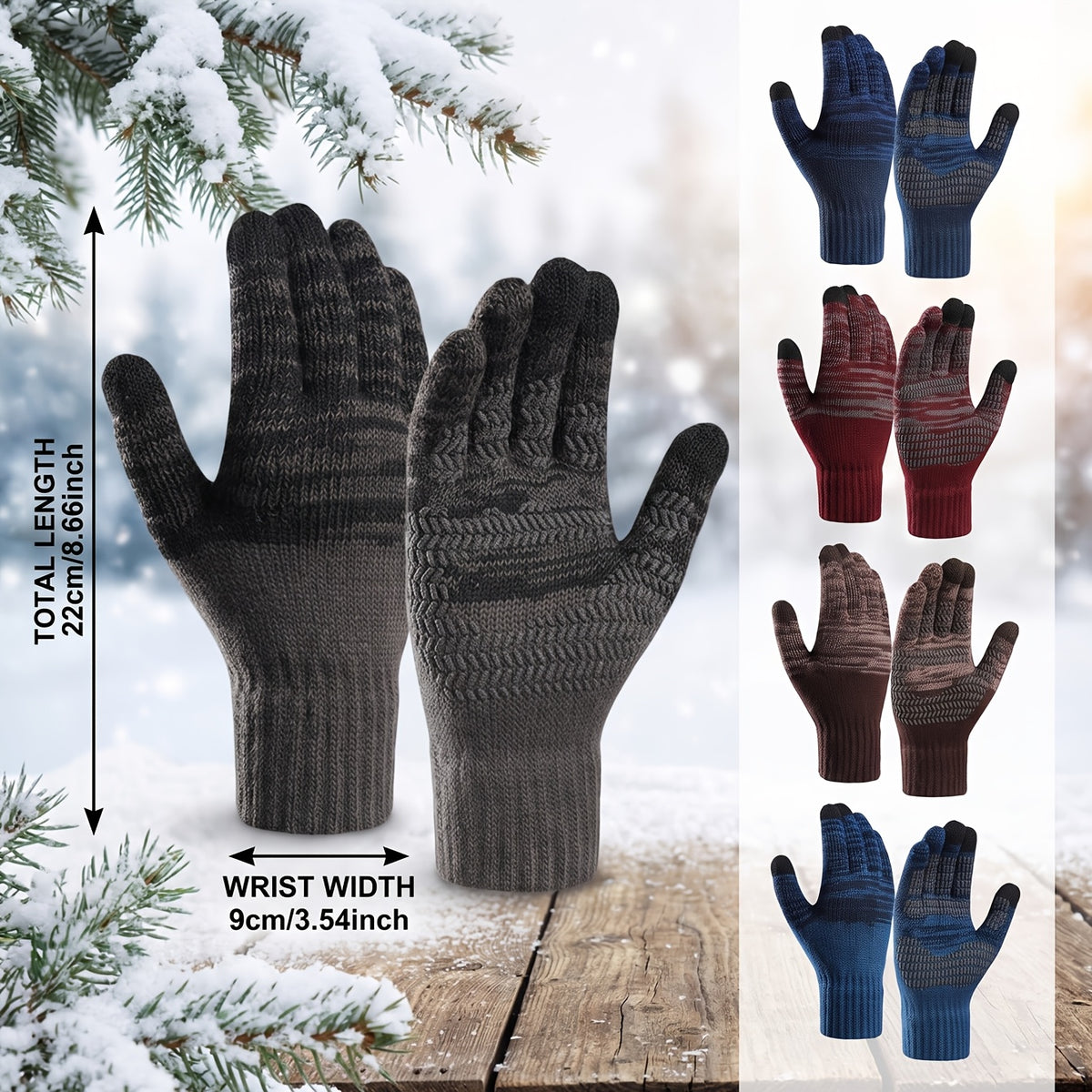 Gants tactiles rayés en maille