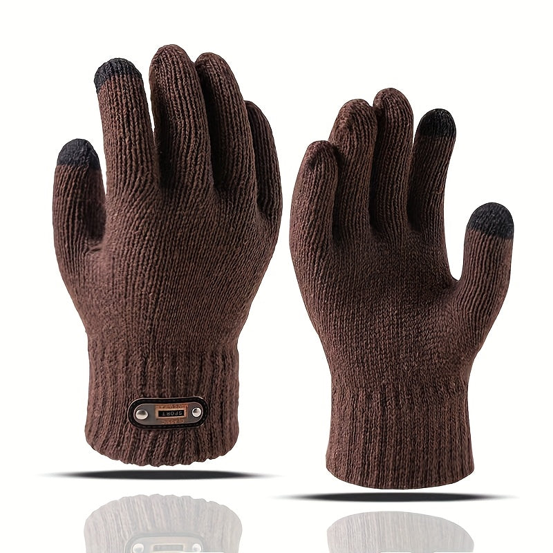 Gants tactiles à étiquette cousue en maille, couleur café