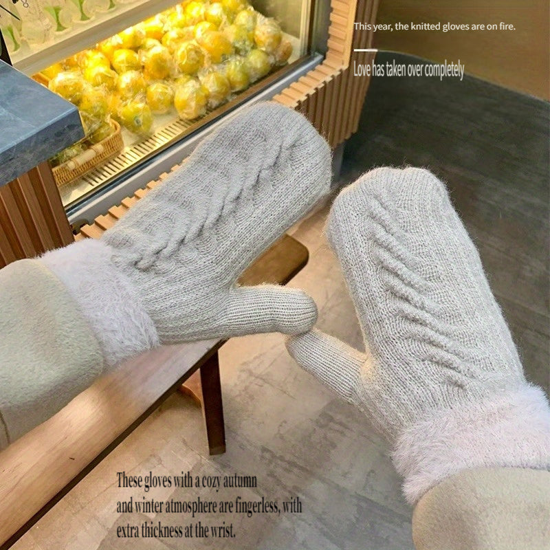 Gants mitaines doublés thermiques en maille, 7 coloris