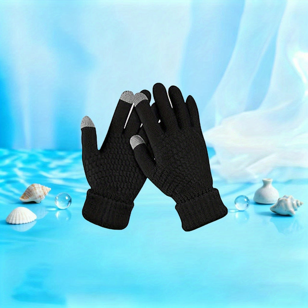 Gants doublés thermiques en maille, noir et noir