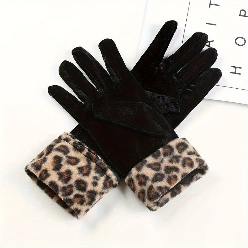 1 Paire de Gants d'Hiver Chauds en Velours Doré à Imprimé Tigre pour Femme