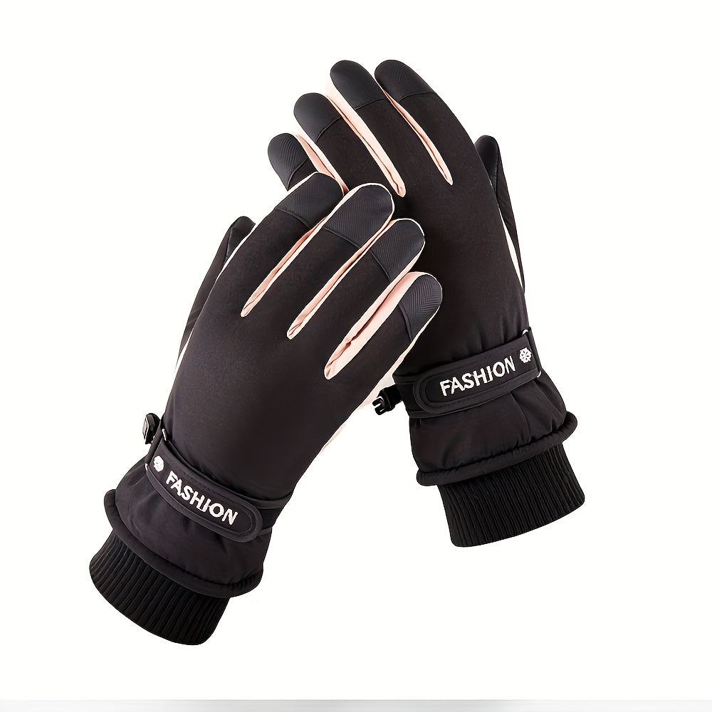 Gants de ski imperméables à poignet côtelé, gris