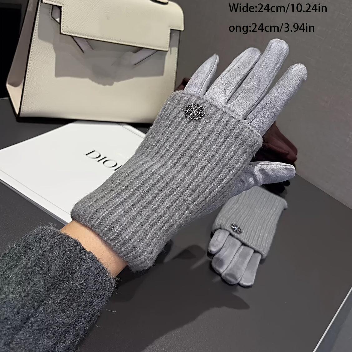 Gants brodés à flocons en maille côtelée — lot de 2 paires