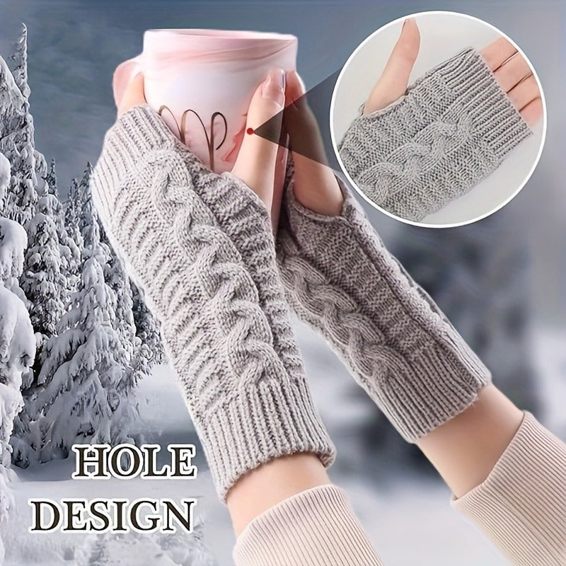 Gants mitaines thermiques en maille, noir, blanc et gris