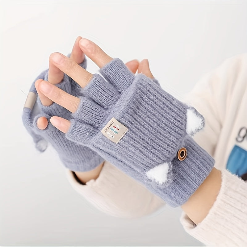 Gants sans doigts thermiques en maille, 8 coloris, automne-hiver