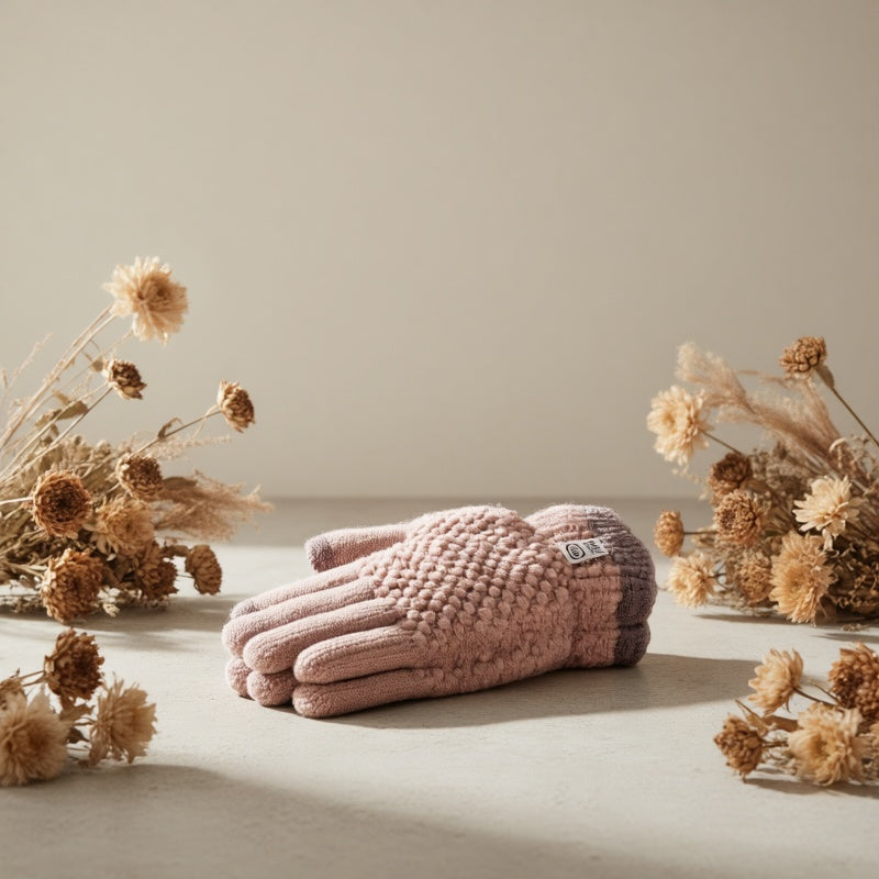 Gants à revers de fourrure à étiquette cousue en maille gaufrée
