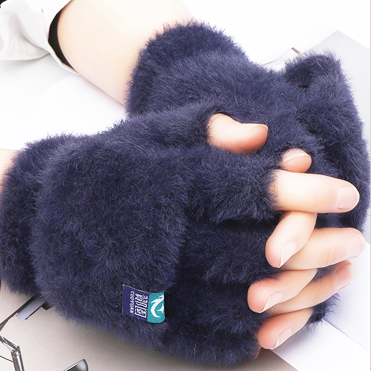 Gants doublés thermiques en maille, bleu