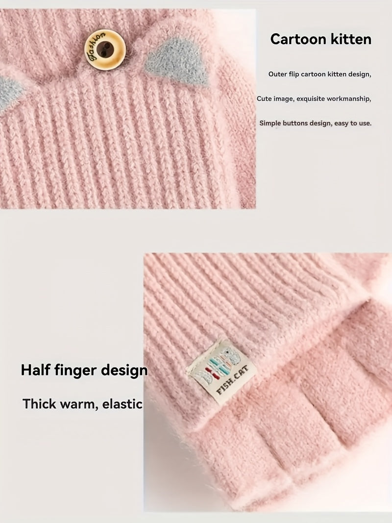 Gants sans doigts thermiques en maille, 8 coloris, automne-hiver