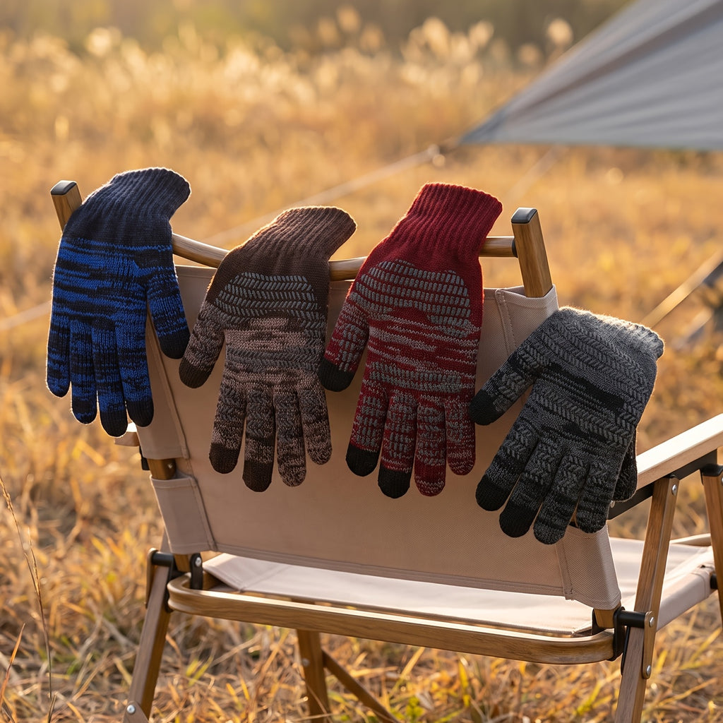 Gants tactiles rayés en maille