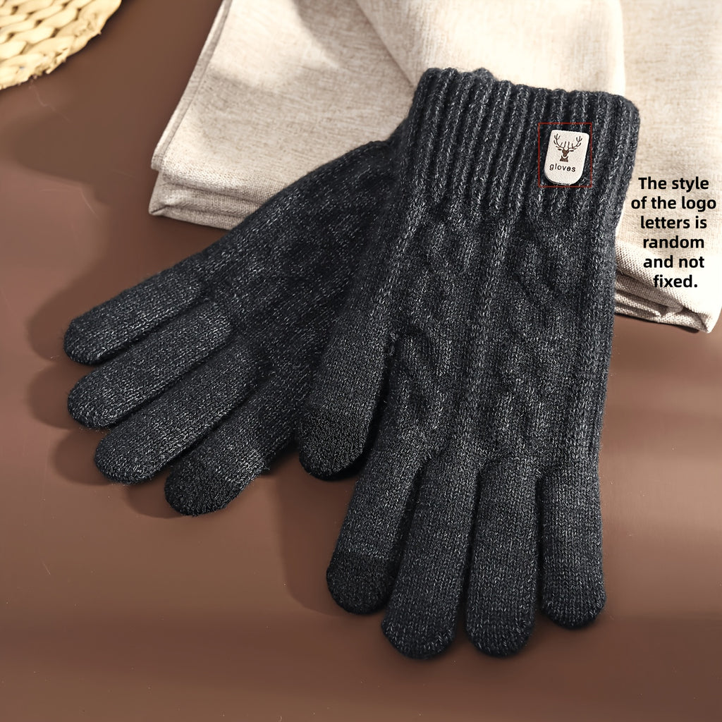 Gants tactiles en maille torsadée à étiquette cousue às rennes