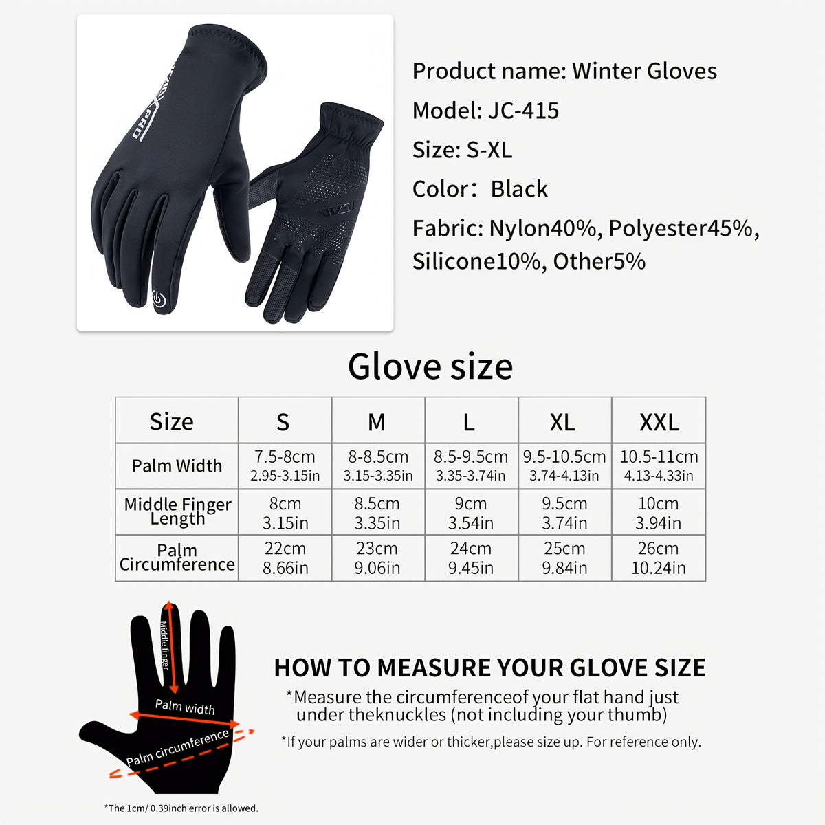 Gants tactiles coupe-vent en maille, noir