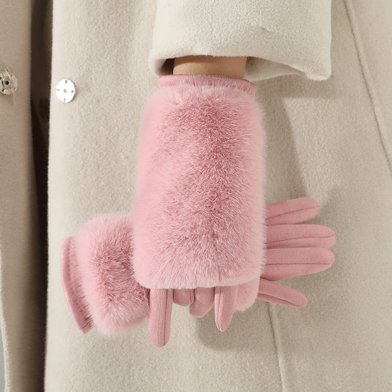 Gants-moufles à rabat coupe-vent en peluche, kaki