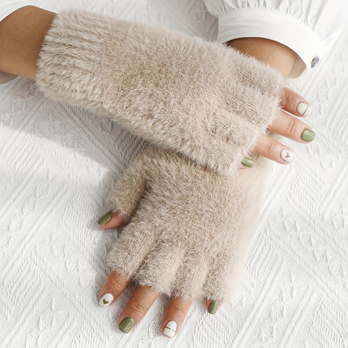 Gants sans doigts en maille, 2 coloris, tissé