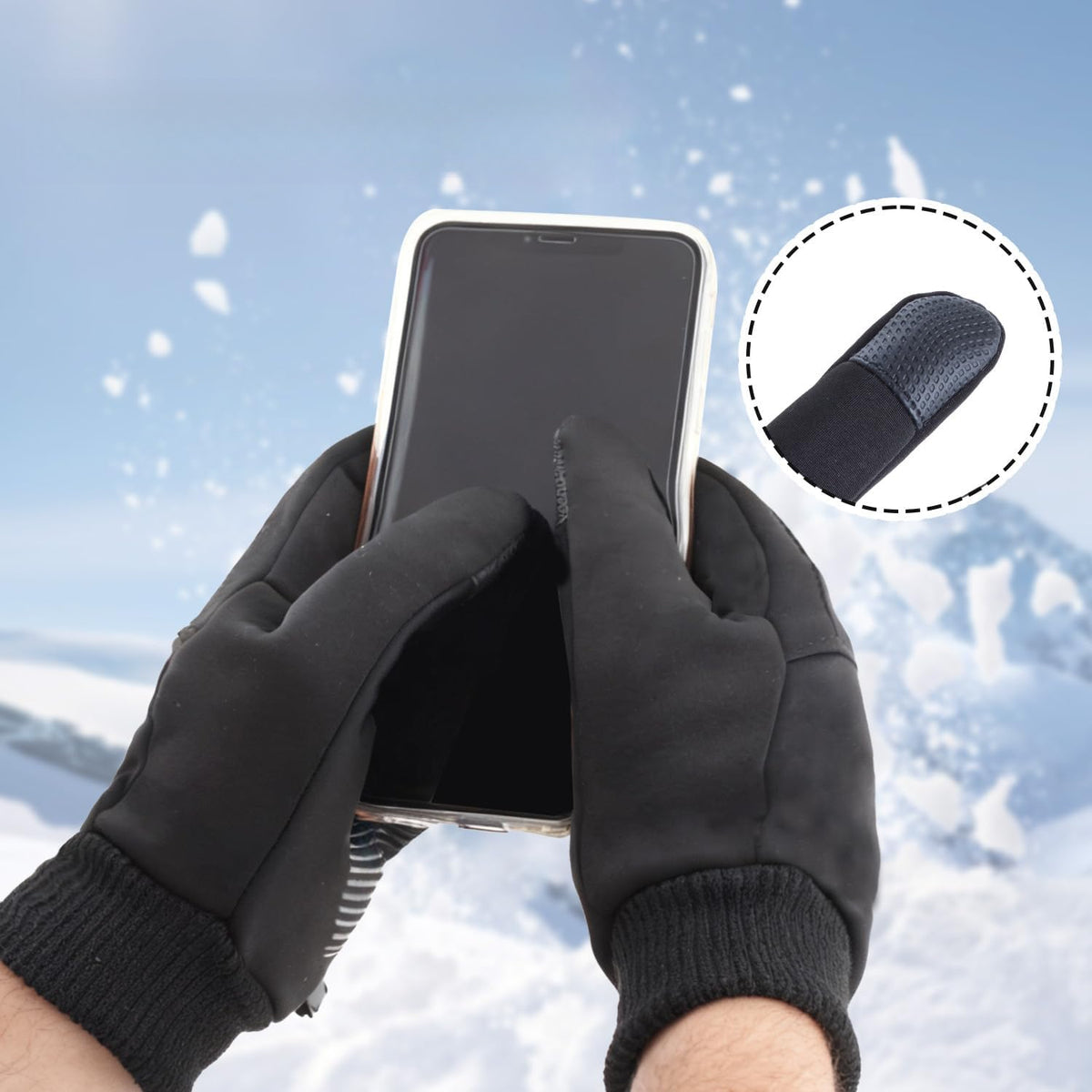 Gants tactiles antidérapants à poignet côtelé à picots en softshell