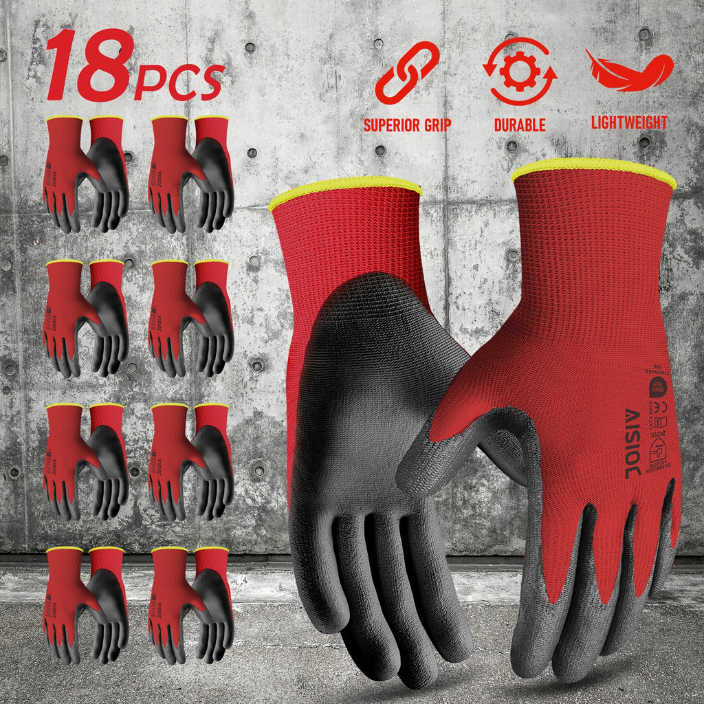 Gants de travail en maille enduite — lot de 18 paires