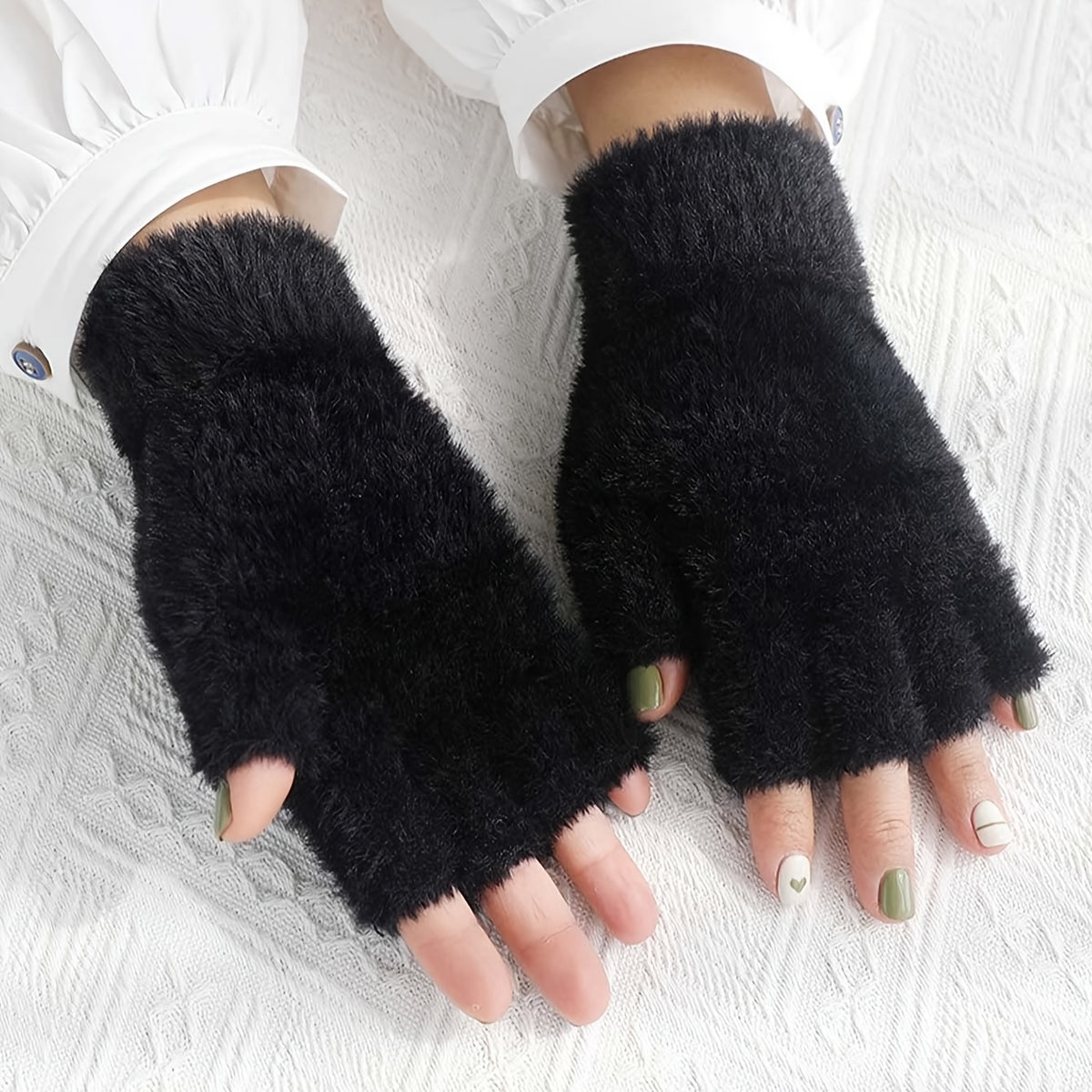 Gants sans doigts en maille, 2 coloris, tissé