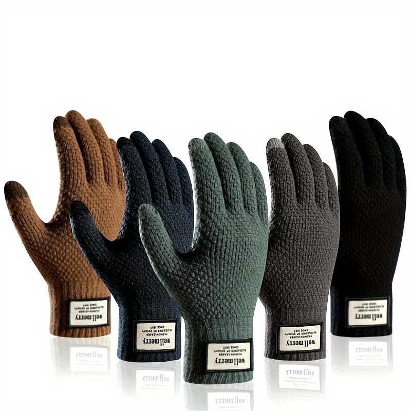 Gants doublés thermiques en maille, bleu marine