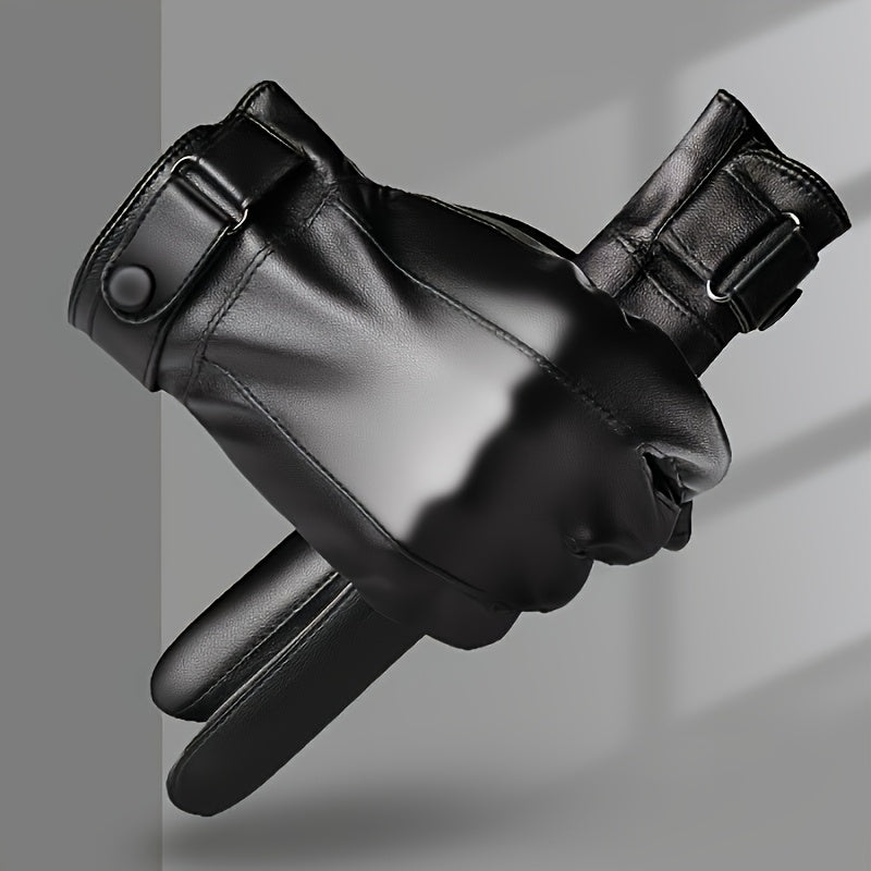Gants thermiques de vélo en cuir, noir, noir