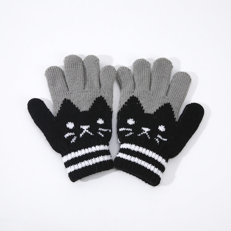 Gants à motif chat en maille pour enfant, rose
