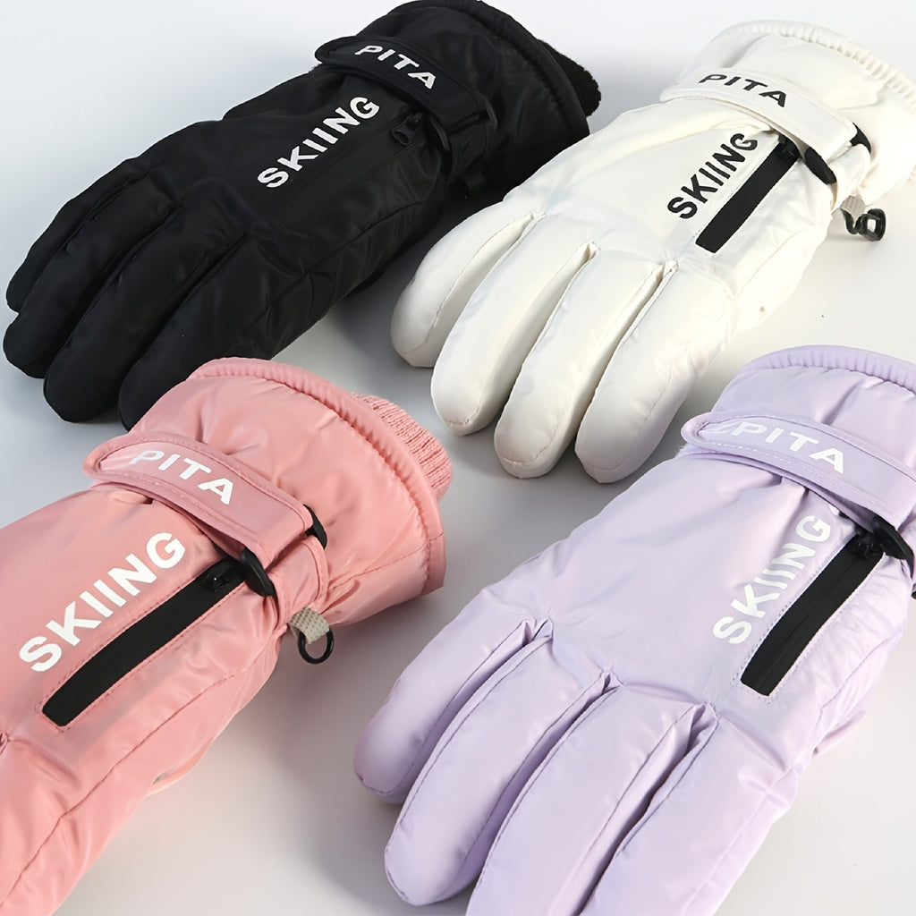 Gants de ski imperméables à sangle de poignet en maille à doublure polaire