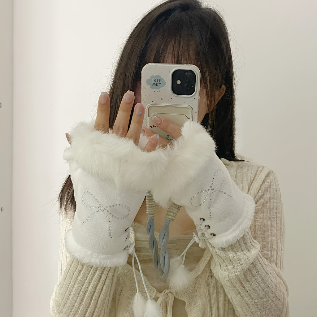 Gants sans doigts en maille, 2 coloris, blanc et noir brillant