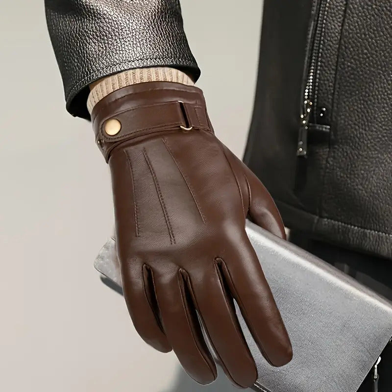 Gants tactiles thermiques en cuir, 2 coloris