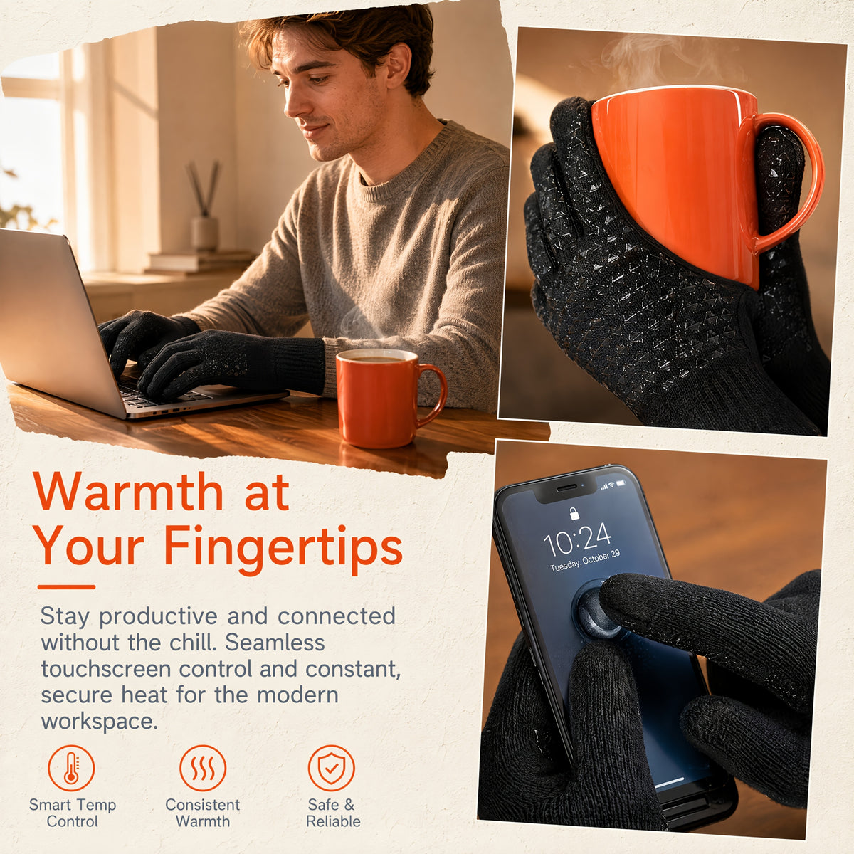 Gants tactiles chauffants en maille
