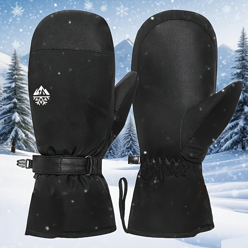 Moufles de ski imperméables à sangle de poignet en simili cuir