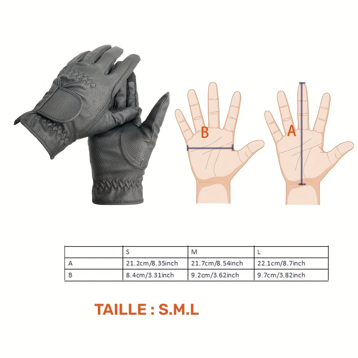 Gants d'équitation à paume renforcée à sangle de poignet en simili cuir