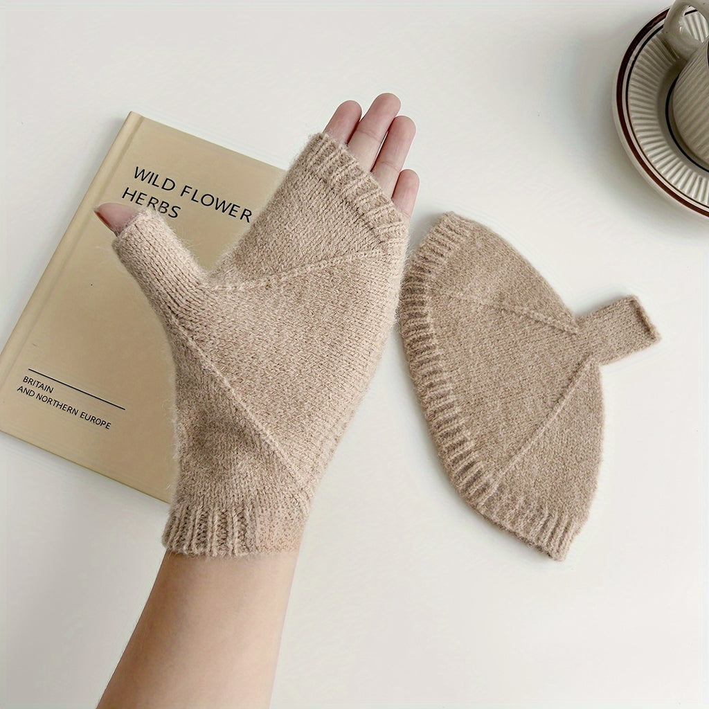 Gants-moufles à rabat coupe-vent en peluche, (rouge)