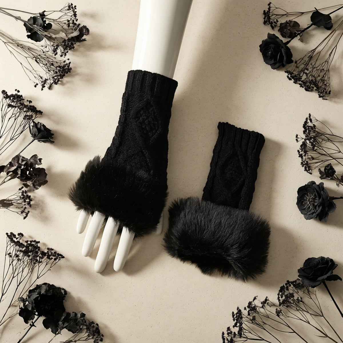 Gants sans doigts en maille, 4 coloris