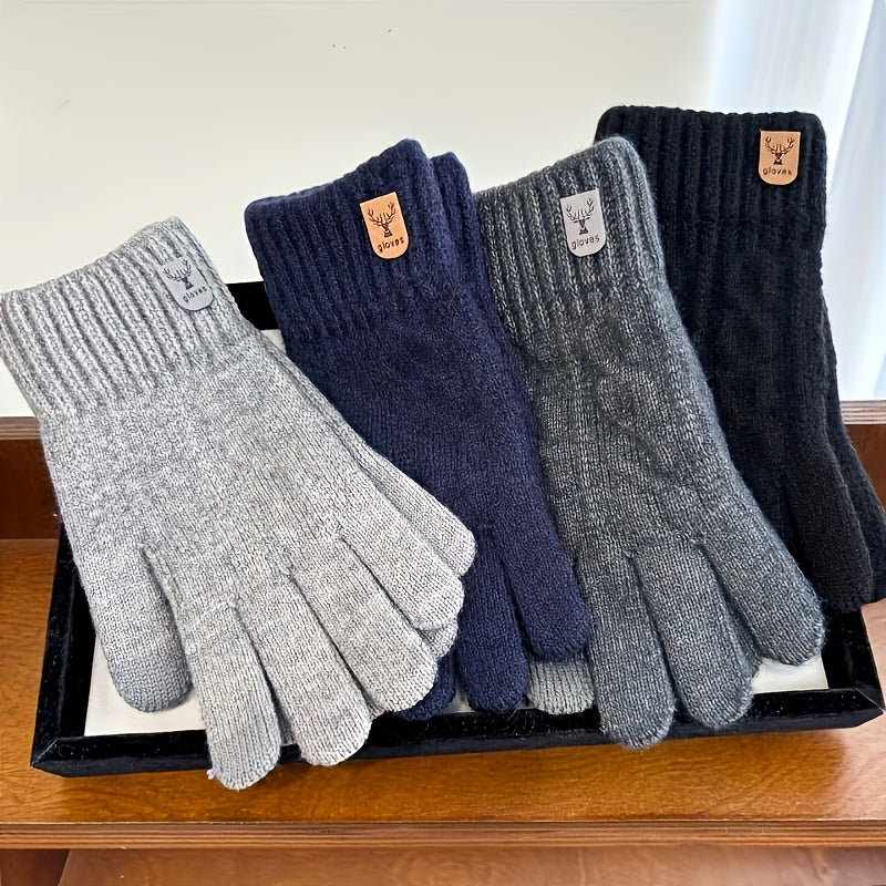 Gants tactiles en maille torsadée à étiquette cousue às rennes