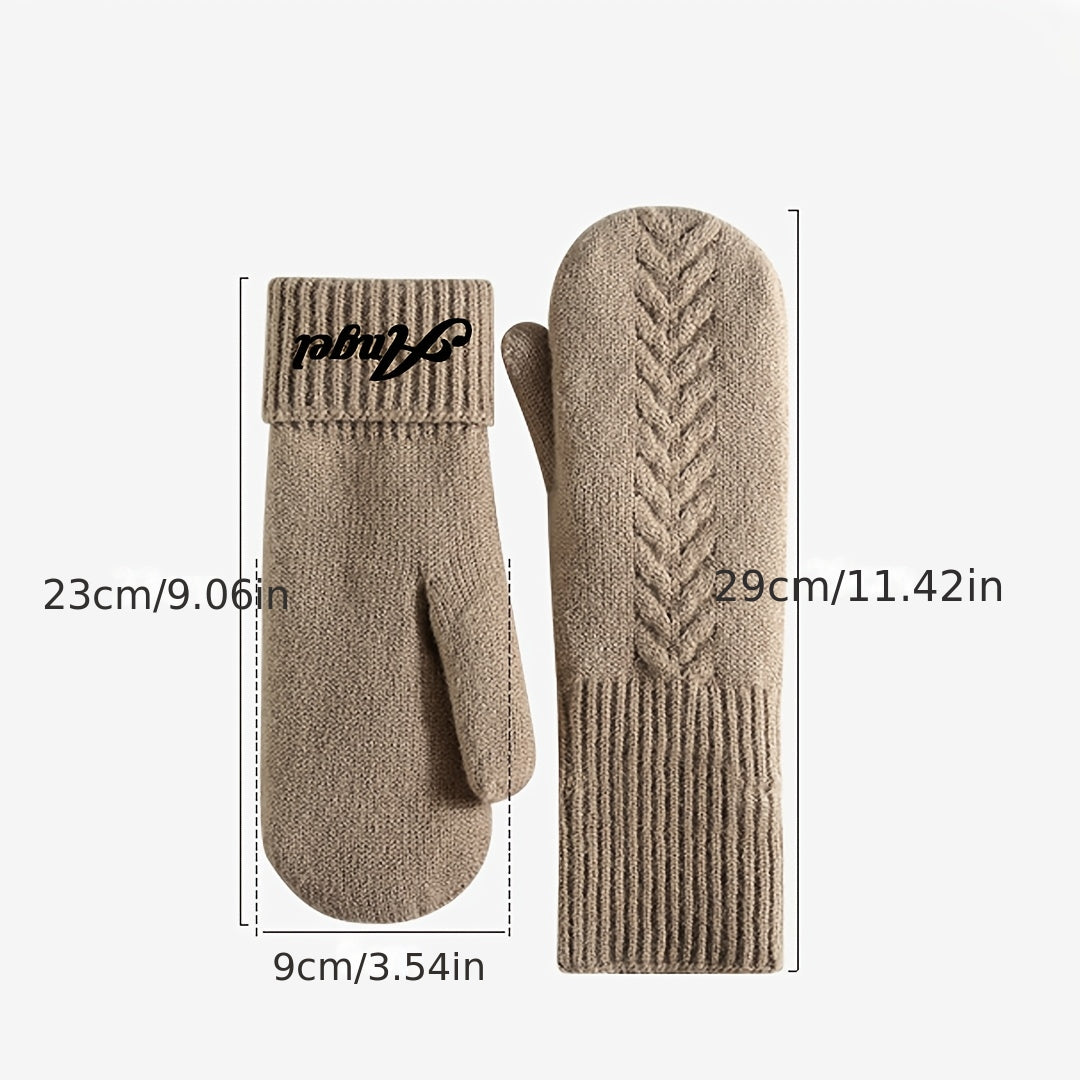 Moufles brodées à revers de fourrure en maille torsadée