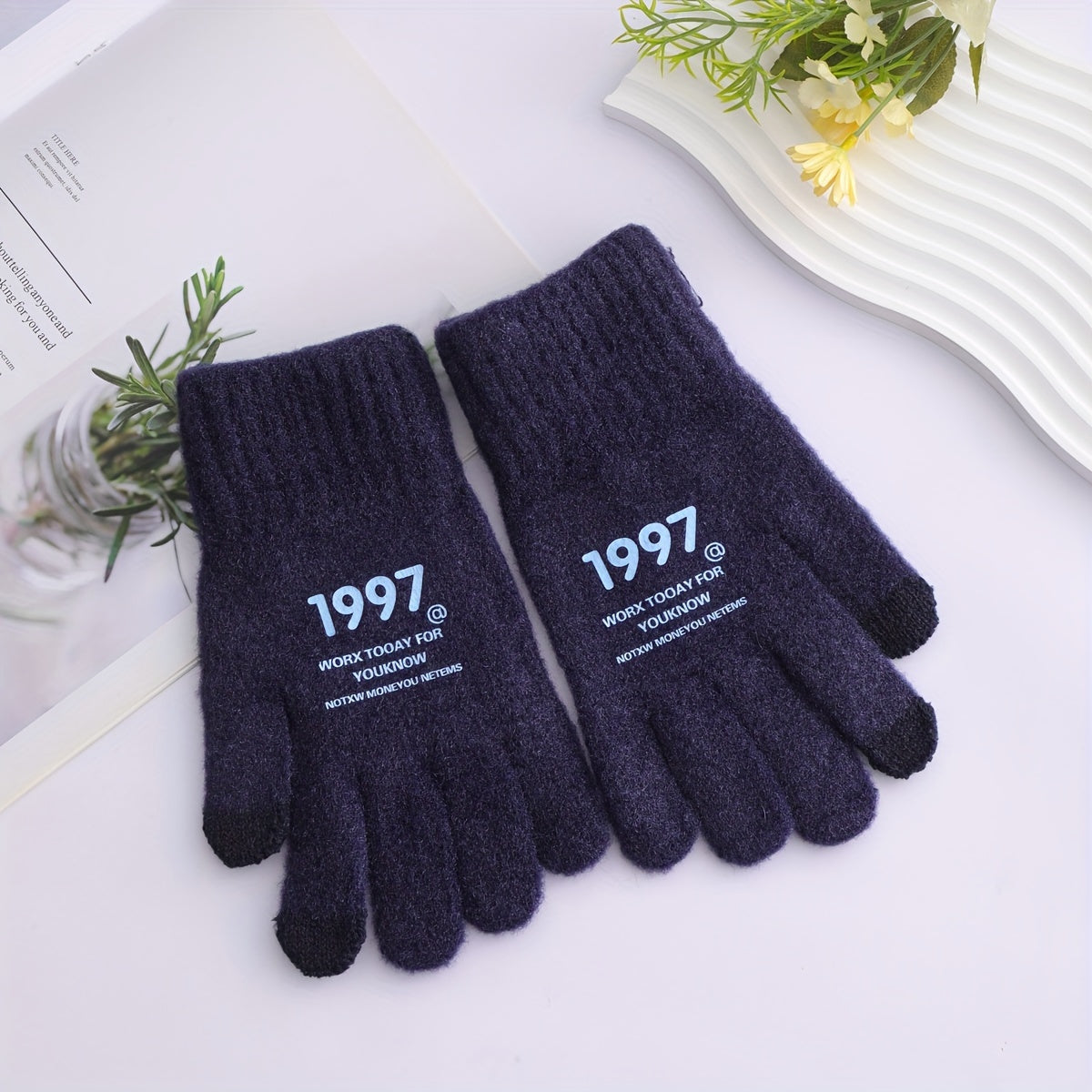 Gants à cinq doigts 1997 lettre bleu marine