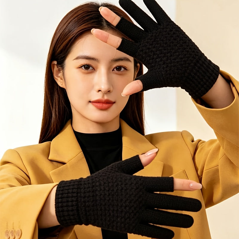 Gants sans doigts thermiques en maille, 5 coloris, à oursons