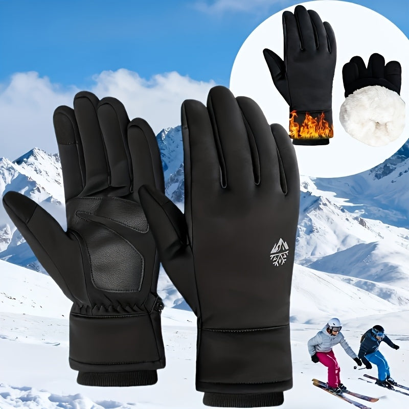 Gants de ski tactiles à sangle de poignet en simili cuir