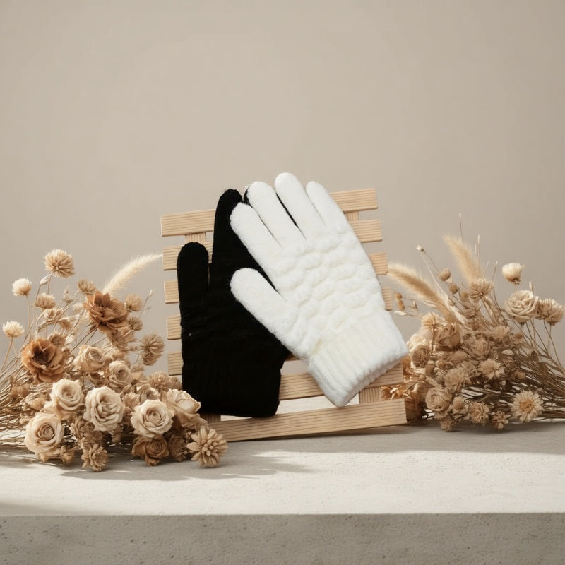 Gants sans doigts thermiques en maille, blanc