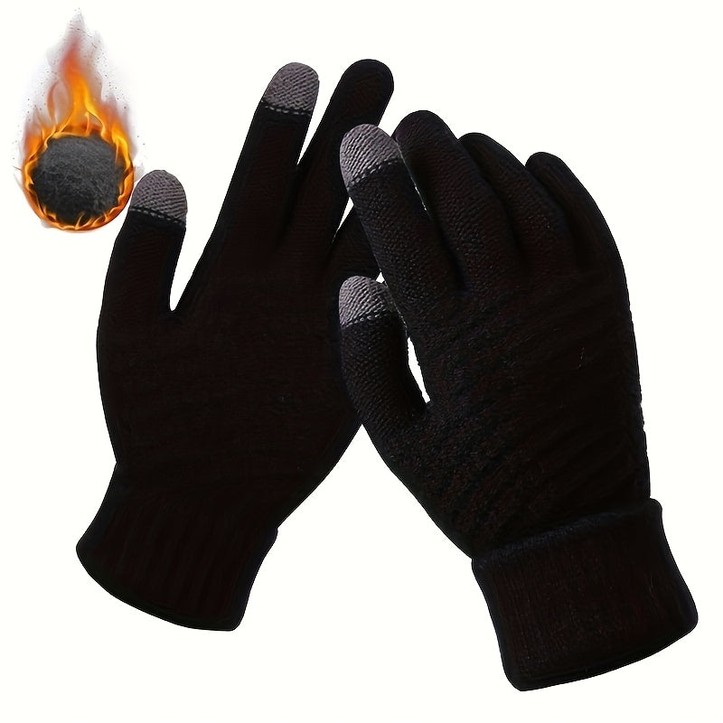 Gants tactiles à poignet côtelé doublés peluche en maille — lot de 2 paires