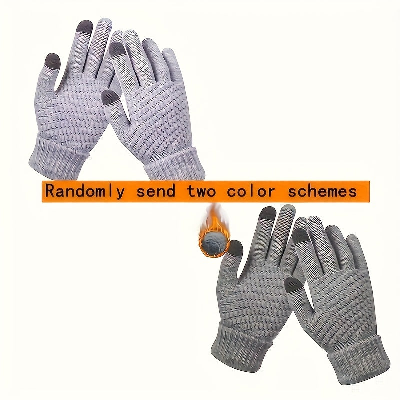 Gants tactiles à poignet côtelé doublés peluche en maille — lot de 2 paires