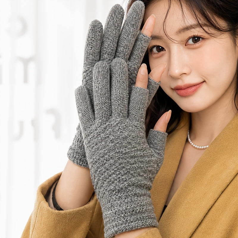 Gants sans doigts thermiques en maille, 5 coloris, à oursons