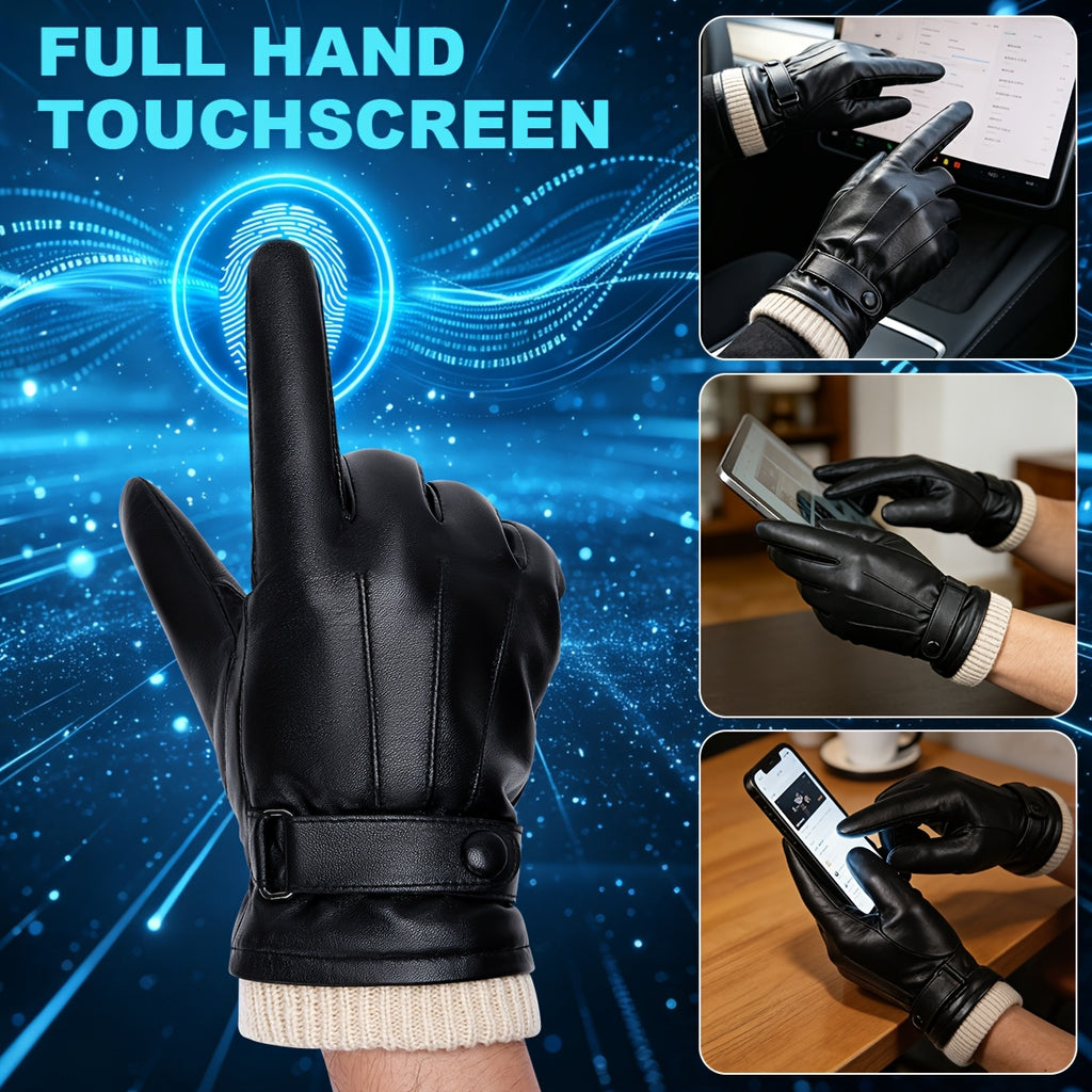 Gants coupe-vent doublés en cuir, noir