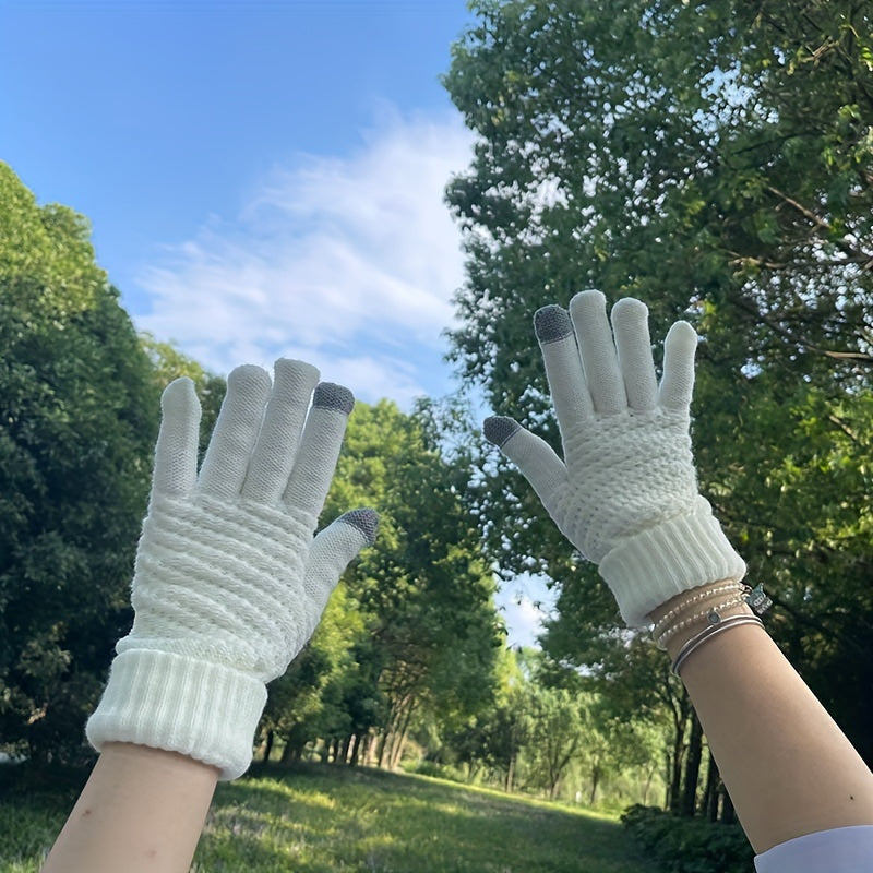 Gants doublés en maille, 3 coloris, rayé