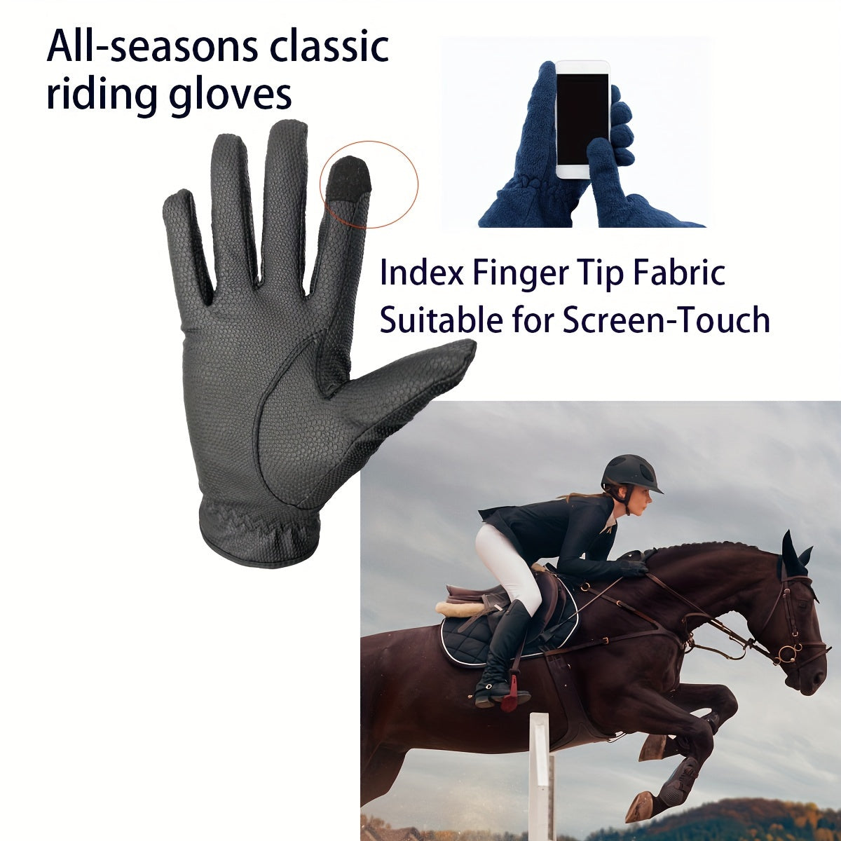 Gants d'équitation à paume renforcée à sangle de poignet en simili cuir