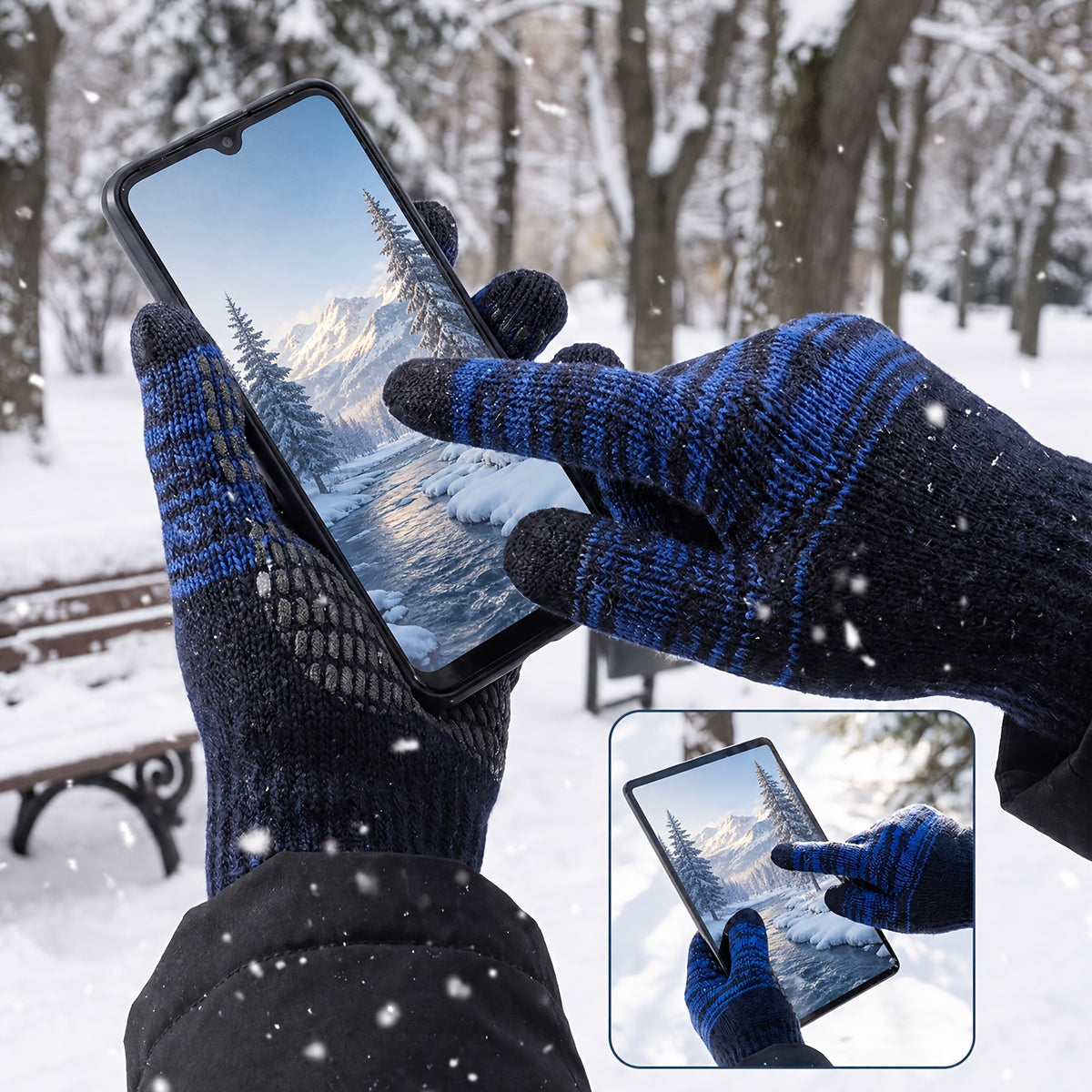 Gants tactiles rayés en maille