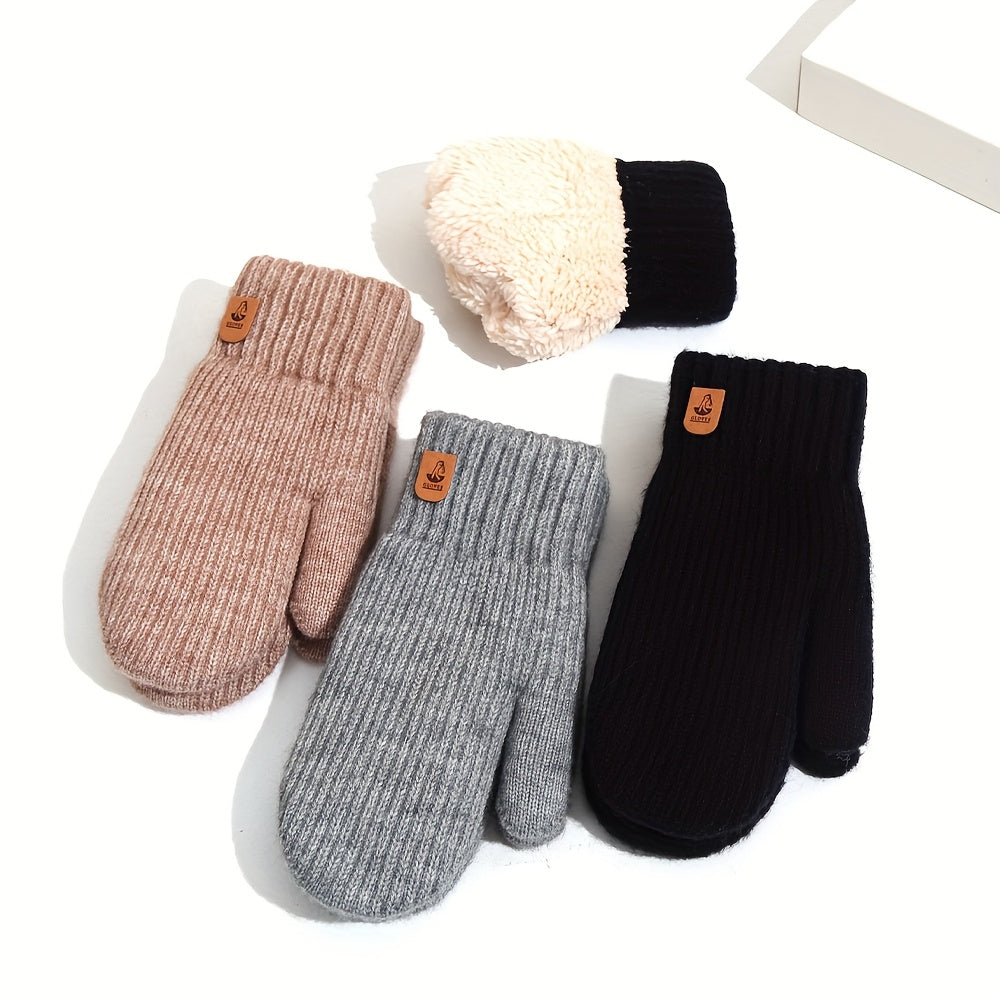 Gants mitaines doublés thermiques en laine, 5 coloris